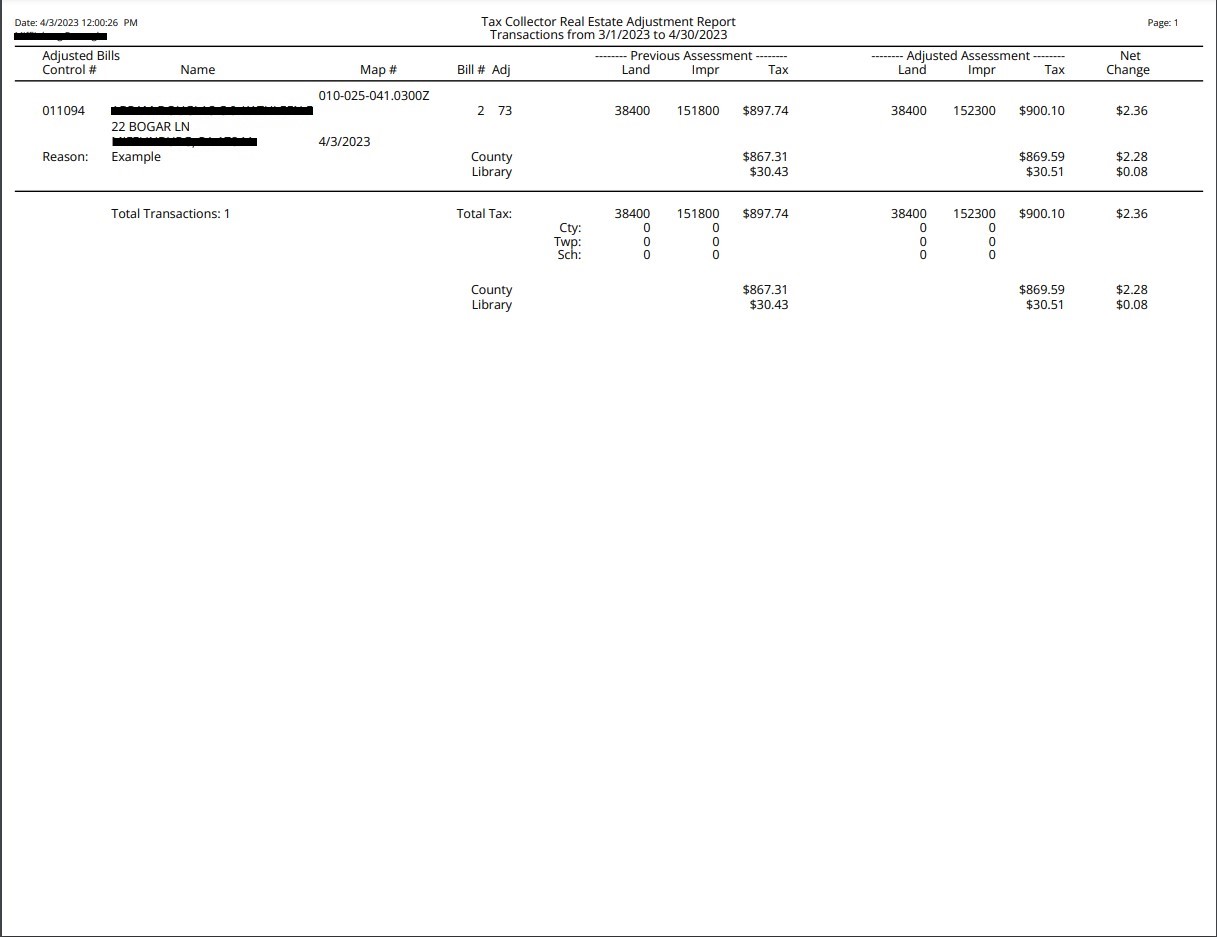 Adjustment Report