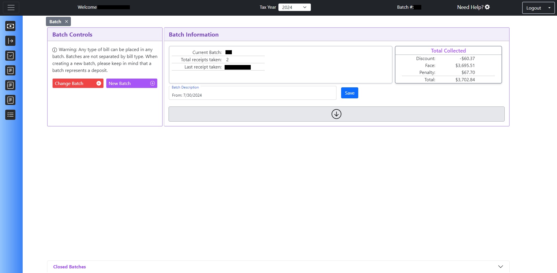 Batch Control Page