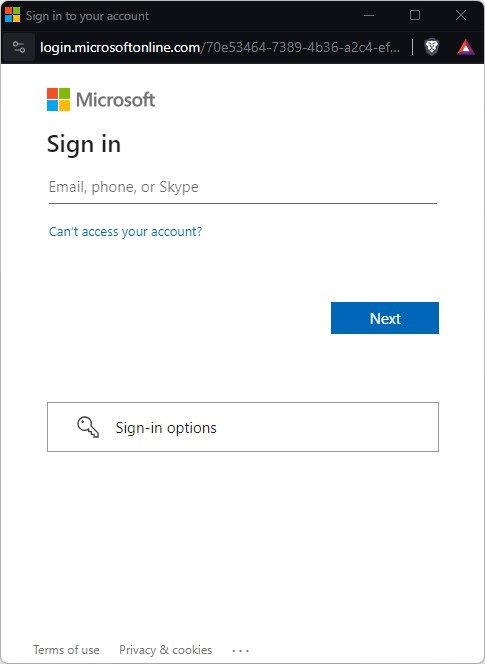 MS Auth Login Page