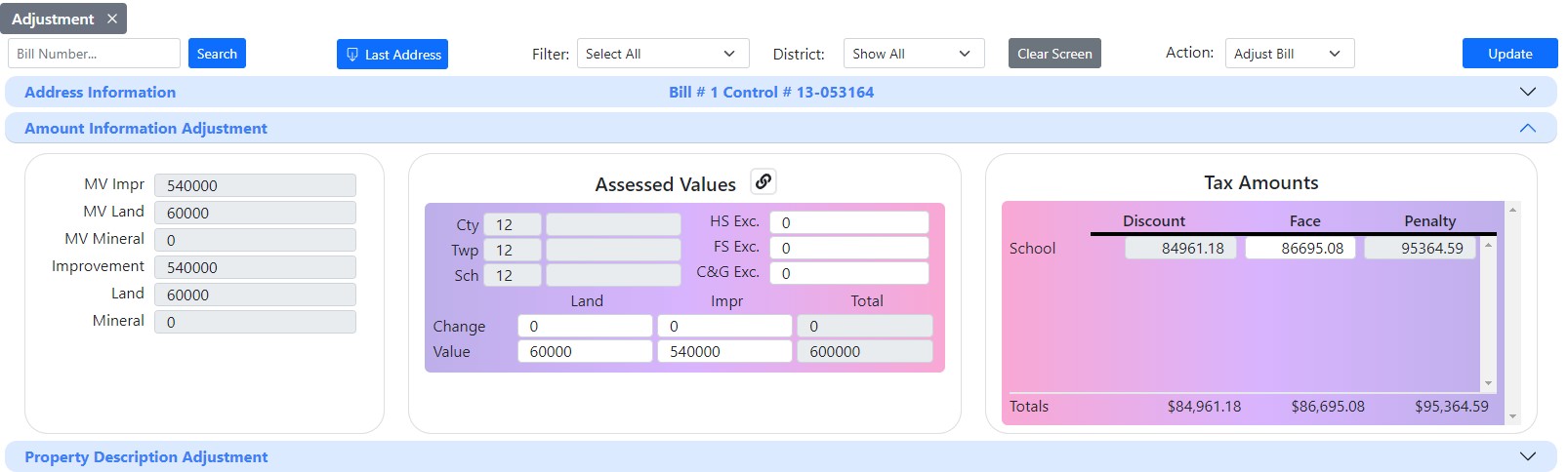 Amount Selected Bill