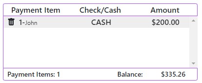 Cash Payment in Item Table