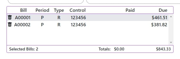 Multiple Bills Selected