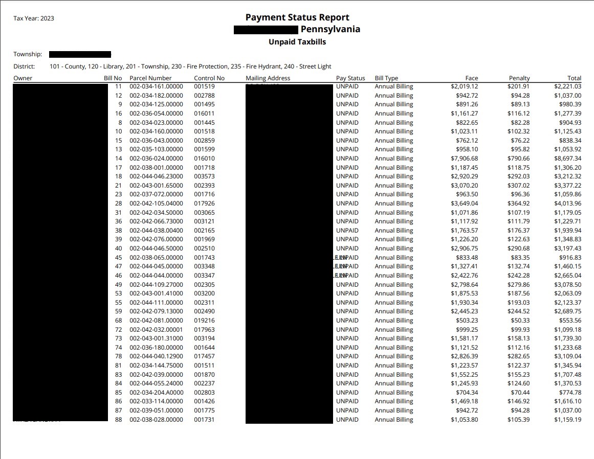 Unpaid Bills Report